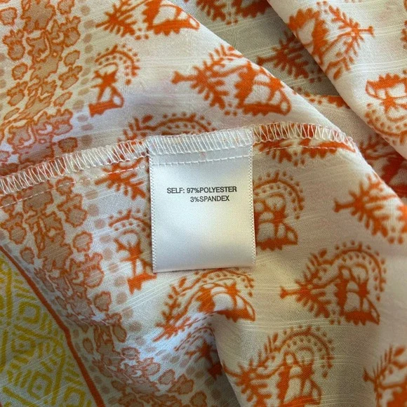 Rose + Olive Womens Orange White Paisley Pintuck Boho Tunic Blouse Top Size 1X - Picture 9 of 13